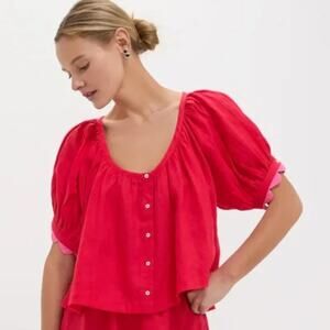 TUCKERNUCK Hibiscus Red Linen Tully Top Size M NWT Retail $128 Tuckernuck